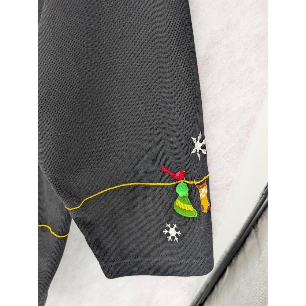 3X Black Full Zip Cardigan Christmas Sweater Winter Clothesline Snowman Holiday - Picture 6 of 10